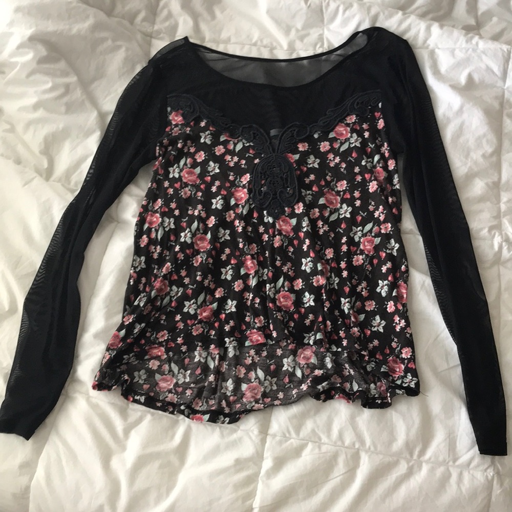 Floral Long Sleeve Mesh Top - Urban Outfitters - Witchcore